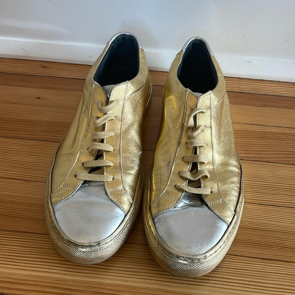 Common Projects for Lane Crawford Gold & Silver Low Top Leather Sneaker.